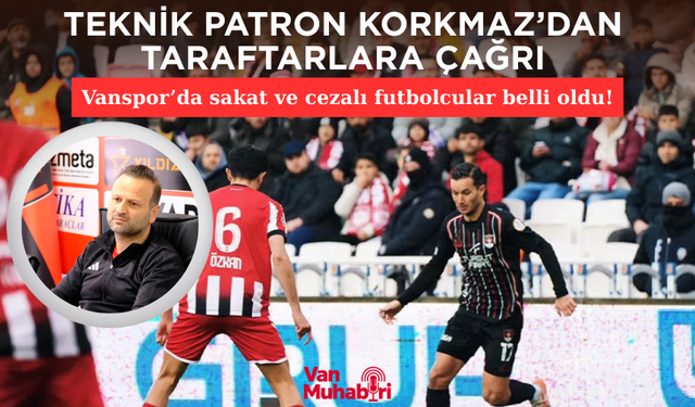 Vanspor’da sakat ve cezalı futbolcular belli oldu! Teknik Patron Korkmaz’dan taraftarlara çağrı